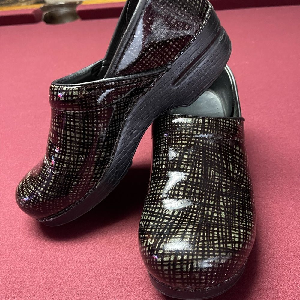 Dansko black and silver patent clogs, size 40, size 9 1/2 - 10